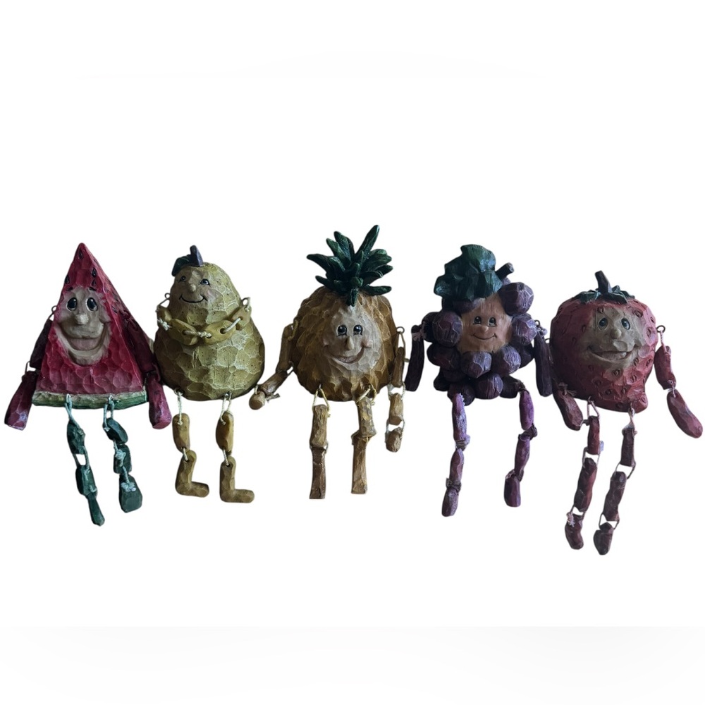 Vintage Anthropomorphic Fruit Figurines Shelf Sitter Resin Set Of 5